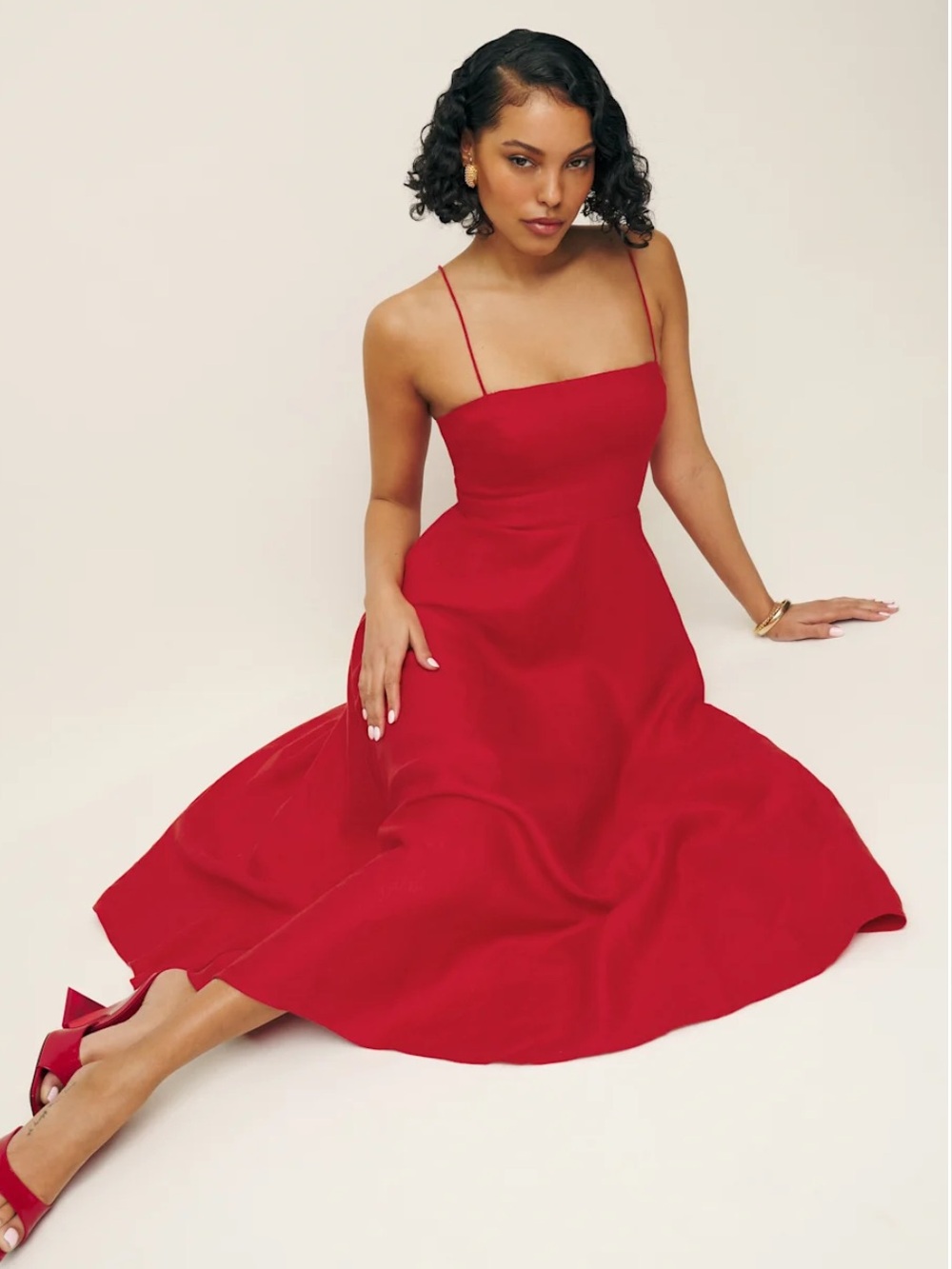 Reformation Red Linen Dress 12 Monette